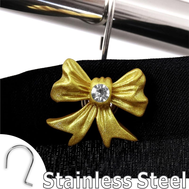 Popkozzi Gold Bow Shower Curtain Hooks: Christmas Bow Knot Shaped Rustproof Stainless Steel Decorative Rings for Glamorous Bathroom Décor – Ideal for Women Girls & Holiday Home Styling - Image 4